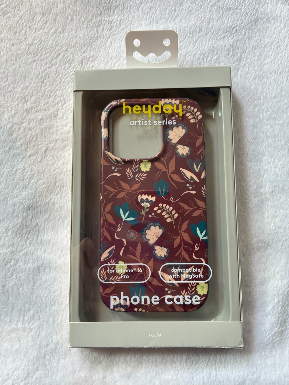 heyday Artist Series Floral Phone Case in Burgundy with Teal & Cream Accents
